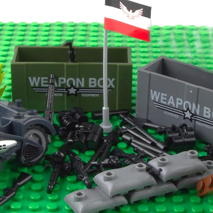 Military Weapons Pack 41 Pcs German Accessories Kits Toys, Army Equipment Gear WW2 Guns for Boys 6+, Compatible with Mini Figure of Major Brand