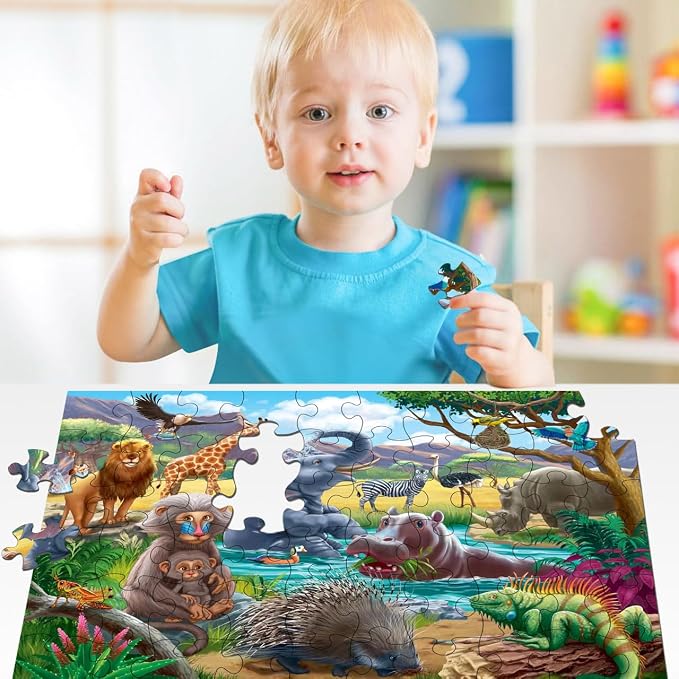 RANSUNN Puzzles for Kids Ages 4-6 - Farm & Wild Animal,2 Packs 60 Piece Puzzle for Kids Ages 3-5 6-8,Toddler Children Learning Educational Jigsaw Puzzles Toys for Boys and Girls.