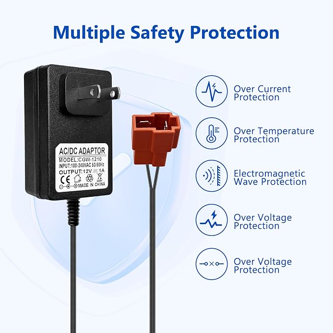 12 Volt Battery Charger for Kids ATV Ride On Toys, Fit for BMX X6, Kid TRAX GMC, Wal-Mart, Moto ATV Quad, 12v Charger Replacement Parts for Ride On Toys, Power Wheels Charger with Red Square Plug