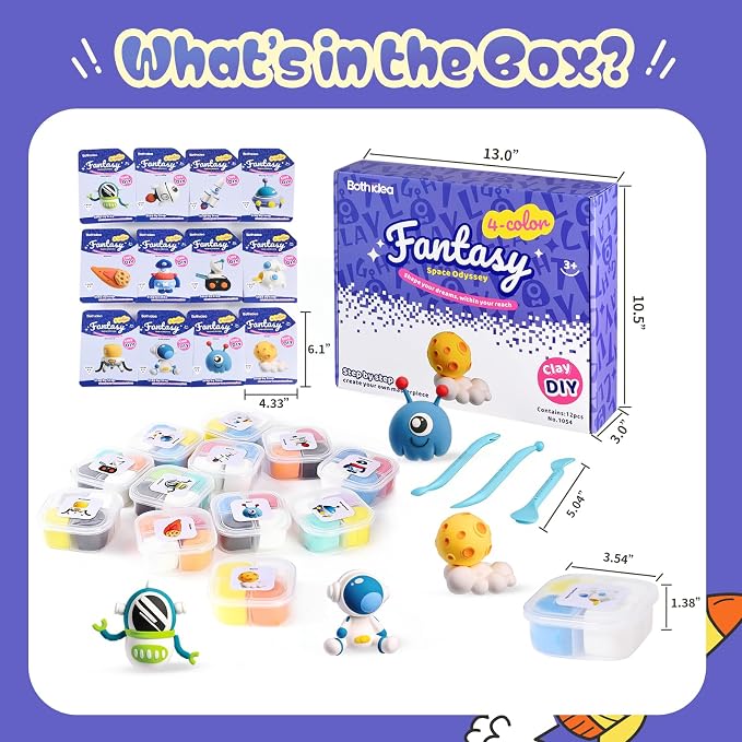 Both idea Air Dry Clay Kit, Space Theme | 12 Packs, Non-Toxic Kids Gift | School & Party: Perfect for classroom art activities, birthday party favors, creative family DIY, and holiday celebrations.