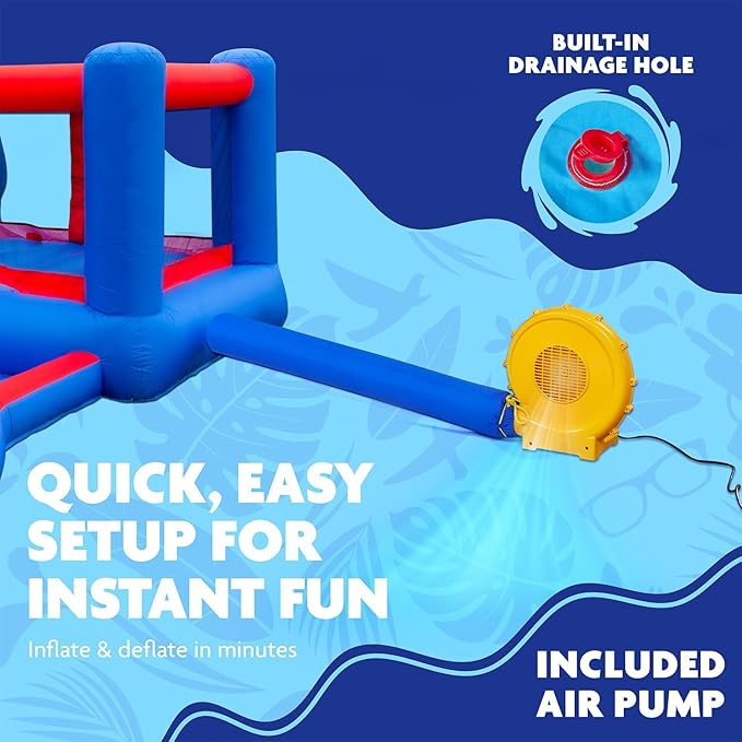 Sunny & Fun 2-in-1 Bounce & Blast Inflatable Water Slide Park – Heavy-Duty for Outdoor Fun - Climbing Wall, Slide, Bouncer, Tunnel & Splash Pool – Easy to Set Up, Included Air Pump & Carrying Case