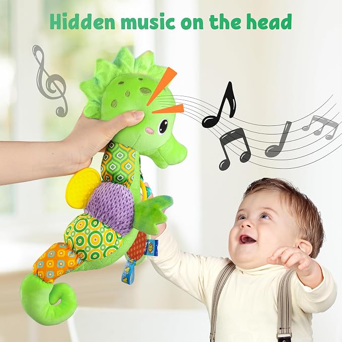 LIGHTDESIRE Baby Toys Musical Seahorse Sensory Infant Toys 0-6-12 Months | Stuffed Animals with Mirror|Crinkle|Rattle Baby Teething Toys Tummy Time for Newborn Boys Girls Shower Birthday Gifts
