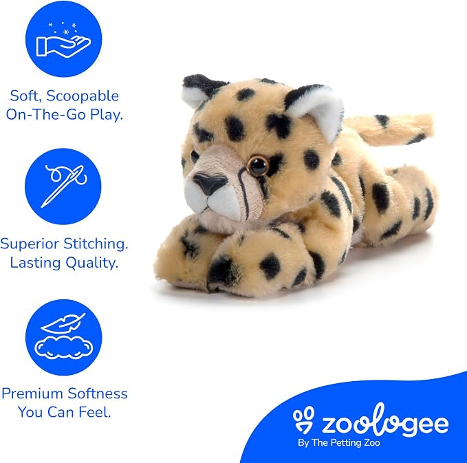 The Petting Zoo Cheetah Stuffed Animal Plushie, Gifts for Kids, Scoopz Wildlife Animals, Cheetah Plush Toy, 8 inches