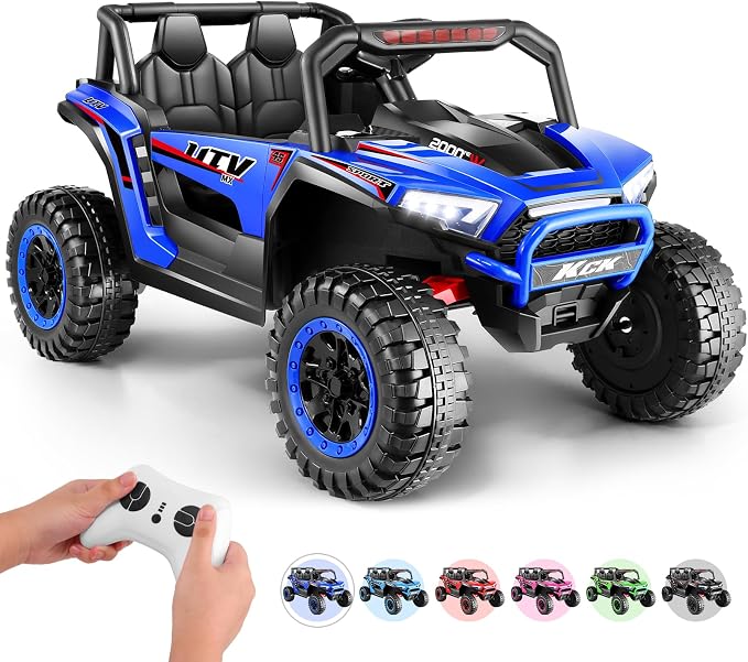 Hikole Power Car Wheels Two Seater, 24V Electric Ride on Car with Parent Remote Control, XXL Wide Seat, Electric Car for Kids Ages 4-8, Driving/Reverse, 4 Wheeler Suspension, Dark Blue