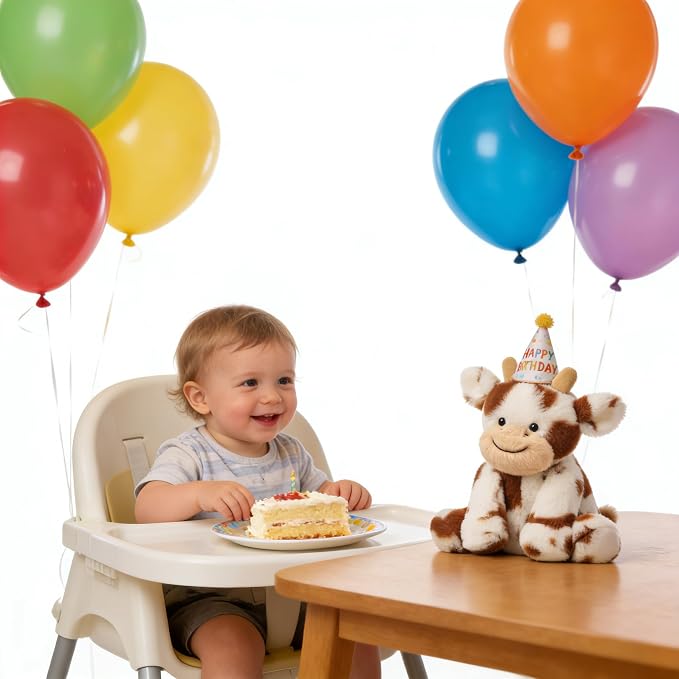 Hopearl Adorable Plush Cow Toy Floppy Dairy Cattle Soft Stuffed Animal Cute Birthday Holiday Gift for Boys Girls Kids Toddlers, Dark Brown, 9''