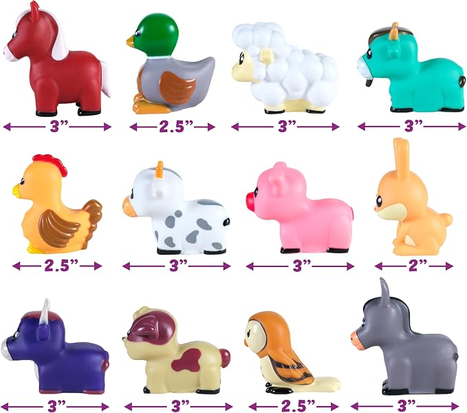 Tub Works® Barnyard™ Mold Free Bath Toys, 12 Pack | Sealed, No Hole Bath Toys Design Keeps Moisture Out | Soft, Squeezable & Float on Water | Farm Animals Baby & Toddler Bathtub Toys | Baby Pool Toys