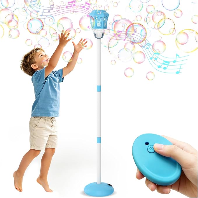 Bubble Machine for Kids, Bubble Torch, Rechargeable Automatic Bubble Machine with Lights Music, 3-Level (20 to 47 in) Adjustable Height Standing Bubble Blower for Outdoor Party Wedding Garden