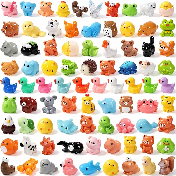 DIYDEC 85pcs Mini Resin Animal, Miniature Figures to Hide Little Tiny Resin Animal Small Duck Toys for Party Favors Bag Fillers Fairy Garden Dollhouse Crafts Decor