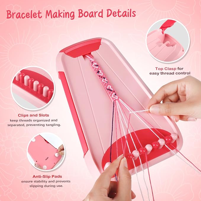 CEUCAL Bracelet Making Kit for Girls - Friendship Bracelet Kit - Birthday Gifts for Ages 6 7 8 9 10 11 12 Year Old, Arts and Crafts for Kids Ages 8-12 Teen Bracelets DIY Maker Pink Coral