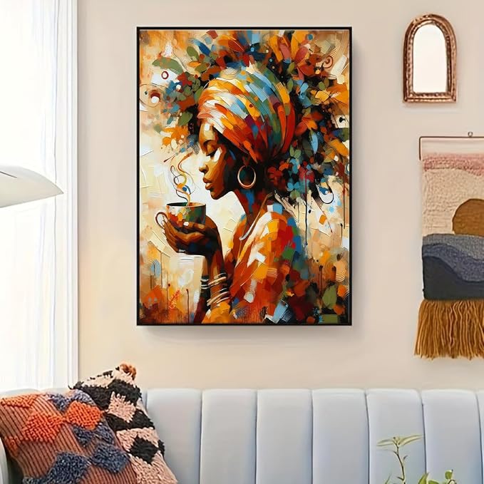 Paint by Numbers for Adults and Kids Beginner, African Black Woman Painting by Number Kits On Canvas, Number Artist Paint by Number Kit DIY Oil Painting Acrylic Paints, Home Wall Decor Gift 12X16inch