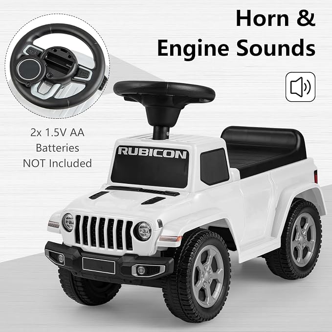 OLAKIDS Ride On Push Car, Licensed Jeep Foot-to-Floor Toddler Sliding Racer with Engine Sound, Horn, Under Seat Storage, Baby Walking Toy Gift for Boys Girls Kids Age 1.5-3 (Ivory)