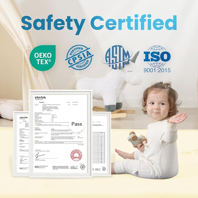 1.3" Thick Baby Floor Play Mat, 59x79 Padded Foam Tummy Time Crawling Mat, Non-Slip Water-Repellent Soft Plush Nursey Area Rug for Playroom Bedroom Living Room (Ivory)