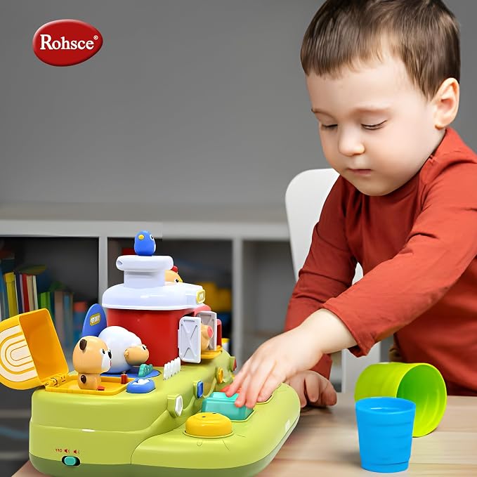 Baby Pop Up Toy, Music Sensory Montessori Toys for 1 Year Old | Interactive Pop Up Animal Toys, Cause and Effect, Educational Early Learning Gift for Toddlers 1-3