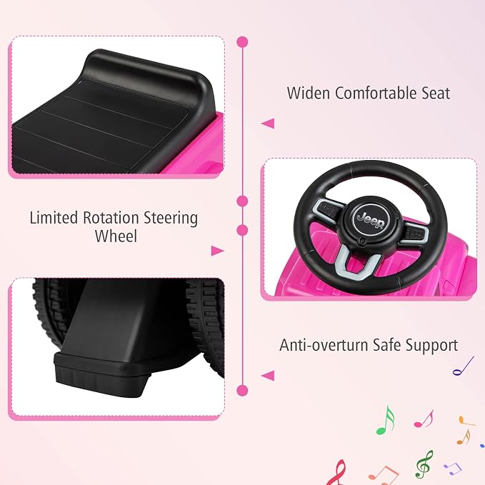 INFANS Kids Ride On Push Car, Licensed Jeep Foot-to-Floor Sliding Toddler Toy with Engine Sound, Horn, Under Seat Storage, Baby Walking Racer Gift for Boys Girls Age 1.5-3 (Pink)