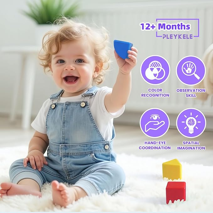 Magnetic Building Blocks, 3D Shape Set, 15 PCS for Toddlers Ages 1+ | 7 Colors, Large 1.65 Inch Magnetic Blocks, 5 Types of 3D Geometric Shapes Including Cube