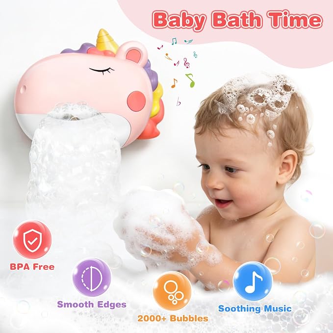 Bath Toys, Bath Bubble Machine Toddler Bath Toys for Kids Ages 1-3 4-8, Interactive Bathtub Shower Water Toys Bubble Maker with Music Christmas Birthday Gifts for Boys Girls