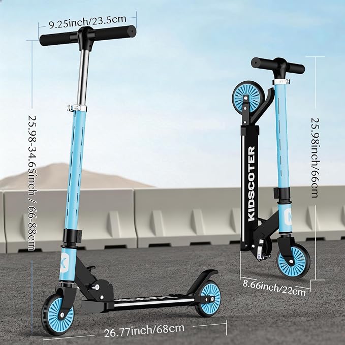 2 Wheel Scooter for Kids 3-12, Light Up Wheels & LED Stem Kick Scooter, Height Adjustable & Foldable Design, Lightweight Sport Scooter for Girls Boys with Kickstand