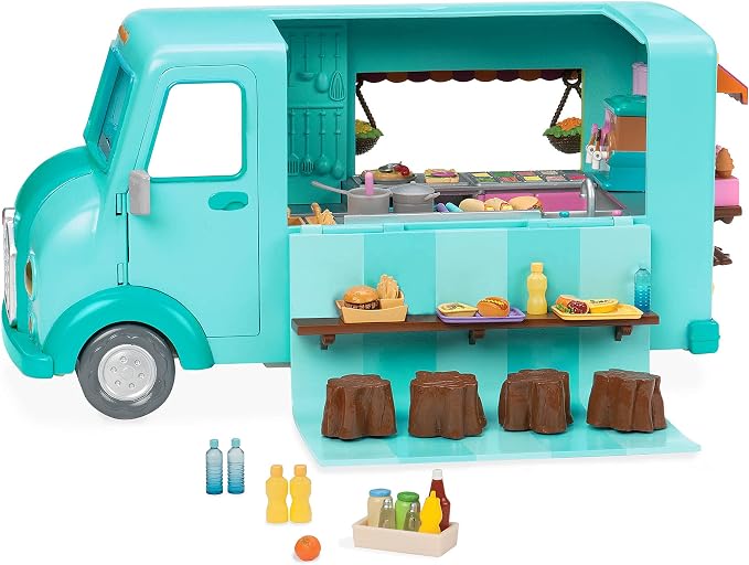 Li'l Woodzeez – Honeysuckle Sweets Food Truck with 89 Pieces Toy Set, Ice Cream Machine & Kitchen Accessories, Miniature Play Food, Collectible Toys for 3+ Years