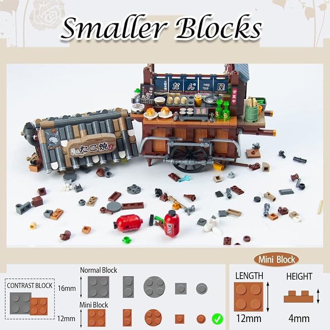 Japan Street View Mini Building Blocks Set for Adults Teens Girls Boys 14+ | Japanese Restaurant Takoyaki Trolley, Creative Cute Store Model Kit, Architecture Construction Toy Gifts (951 Pcs)