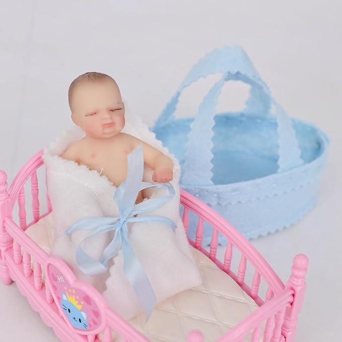 4inch 10CM Mini Platinum Silicone Reborn Baby Doll, Tiny Full Body Silicone Baby Dolls for Stress Relief, Decoration, Gifts, Collectible