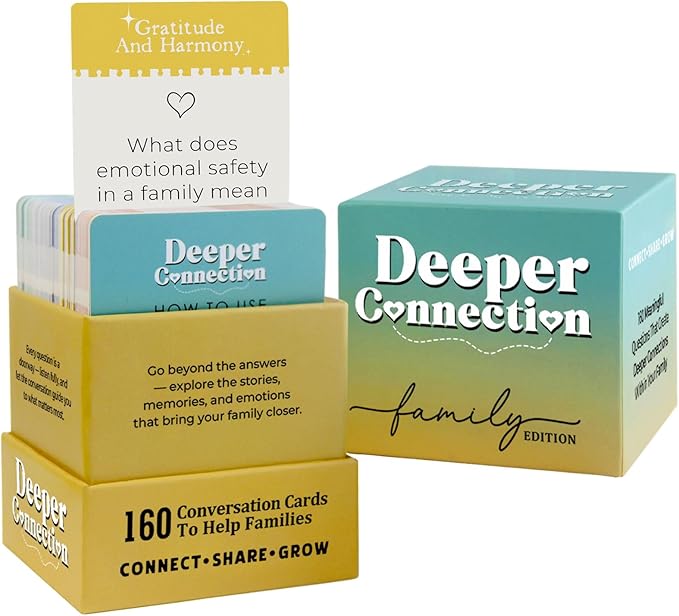 160 Conversation Cards, Family Edition, Meaningful Talk for Family Dinners, Perfect for Families, Adults, Teens, Kids, Game Nights, Gatherings, Prompts for Meaningful Connections