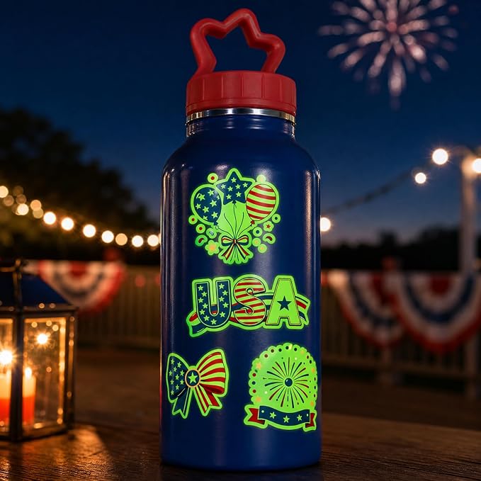JCFIRE Luminous 4th of July Tattoos Glow in The Dark, Temporary Tattoos for Kids and Adults, 4th of July Accessories for Women Girls, Fourth of July Decorations Supplies