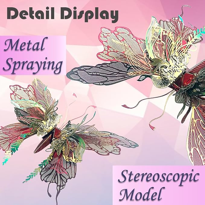 3D Metal Puzzles for Adults,Butterfly Model Building Kits,Cute Insect Design,Brain Teaser Puzzle,DIY Mechanical Assembly Kit Creative Ornament Suitable for Home Decor Art Craft (Colorful)