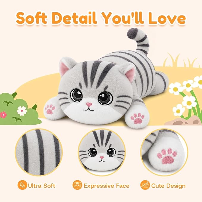 Tabby Cat Weighted Stuffed Animal, Soft Plush Toy Gift(17.3 Inch, 1.7 Lbs)