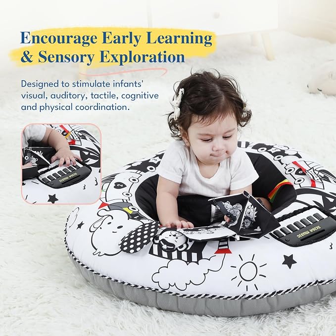 Lovvie & Joy Baby Seat and Play Activity Center Ring,Soft Infant Seats for Sitting Up Chair 0-6 Months Newborns and Older Babies with Toys for Early Sensory Exploration and Motor Skill Development