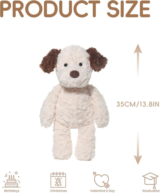 Stuffed Animals Dog Jack Russell Terrier Dog Plush Toys 13.8 inches Soft and Premium Puppy Plush Toy Gift for for Babies Children Adults, White with Brown Ears