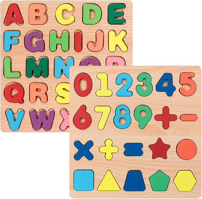Winbar Wooden Puzzles for Toddlers, Alphabet Shape Puzzles for 3 Years Old | 3 in 1 Wooden Puzzle, Natural Wood Pieces, Smooth surface, Great Gift Idea, Wooden Montessori Toddler, Meets toy standards