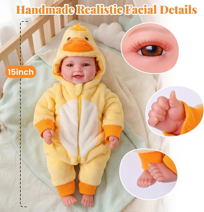 BABESIDE Lightweight Baby Doll Set – 15" Realistic Soft Doll for Girls, Easy to Carry & Hug – Pretend Play & Gift