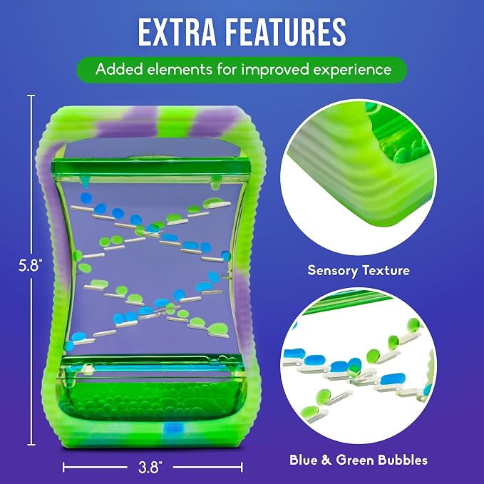 BUNMO Sensory Toys Liquid Motion Bubbler - Calming Fidget Toy for Kids & Adults - Sensory Bottles - Textured Silicone Bubble Timer with Mesmerizing Liquid Flow - Large Glow