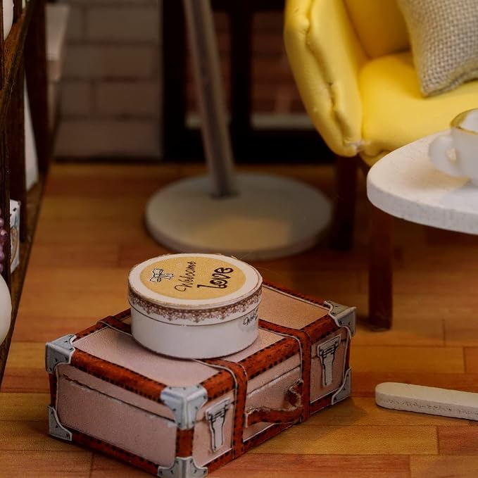 CUTEROOM DIY Doll House Miniature Furniture Wooden House Kit with Dust Cover & LED Light and Accessories - New Three Styles QT Series Dollhouse (QT037)