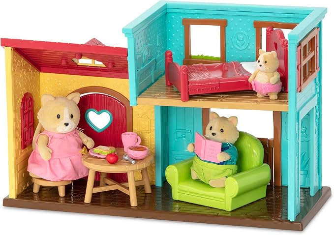 Li'l Woodzeez – Li'l Nextdoor Neighbors Townhouse Playset with 12 Pieces Dollhouse Furniture, Accessories & Pretend Play Food – Adorable Gift Toy for Imaginative 3+ Years