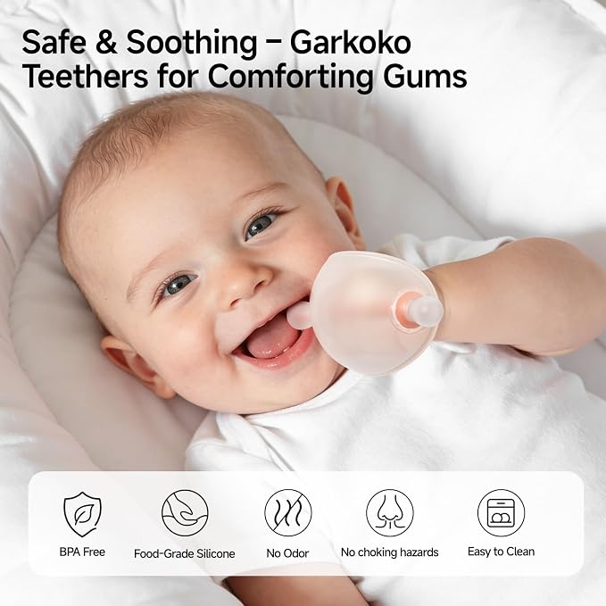 Garkoko Baby Teething Toys for 3-6 Months, No-Drop Silicone Teether for Breastfed Babies, Easy-Grip Infant Chew Toy for Teething Relief, BPA-Free Newborn Essentials