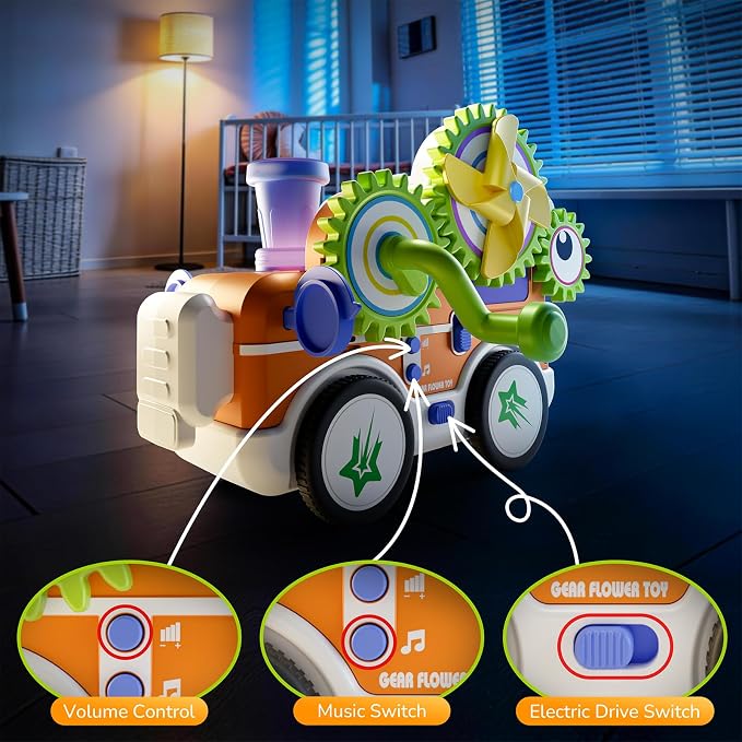 Gears Building Toys for Kids Ages 3+, STEM Construction Set for Toddlers, Train and Flower Models with Electric & Manual Modes, Lights and Music, DIY Educational Learning Toys Gift for Boys and Girls