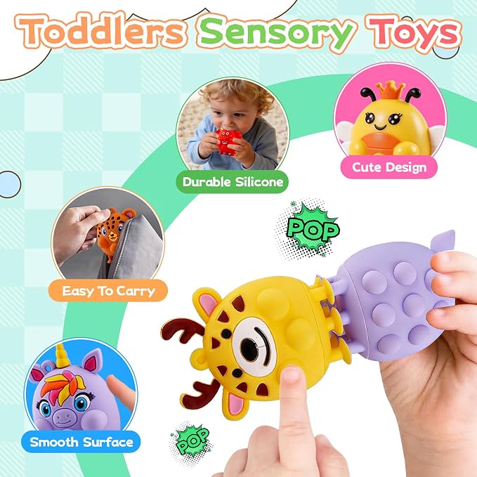 ChildFun 12PCS Animal Suction Popper Fidget Toys, Toddler Travel Toys for Airplane Car Activities, Silicone Sensory Toys, Party Favors for Kids, Goodie Bag Stuffers, Toys for 1+ Years Old