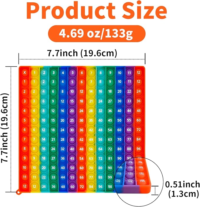 12x12 Multiplication Pop Game & Math Chart | Interactive Learning Toy for Kids | Teacher-Approved Classroom Tool | Stress Relief STEM Gift with Multiplication Table
