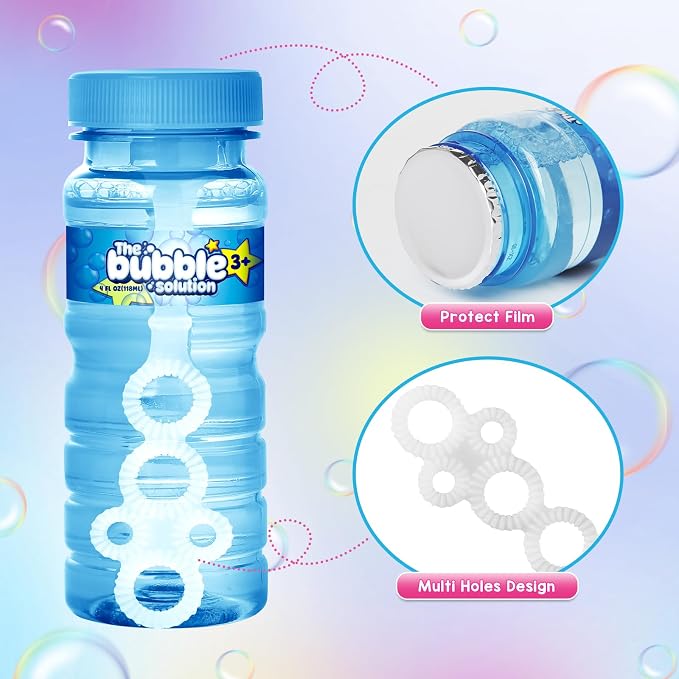 Shemira 36 Pcs Bubble Bottles with Wand, Bubble Party Favor Supply for Summer Indoor & Outdoor Activities, 4 OZ Bubble Solution Summer Toy in 6 Colors, Party Favor & Birthday Party Supplies