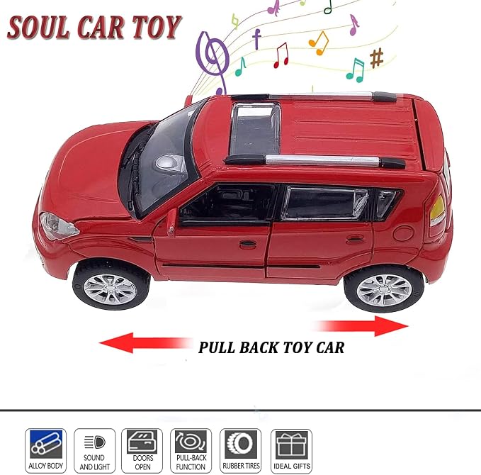 Toy Cars Diecast Car Models Soul Hatchback Model Cars,Pull Back Cars,Boxy Car Toy with Sound and Light for 3+ Year Old Boys(Red)