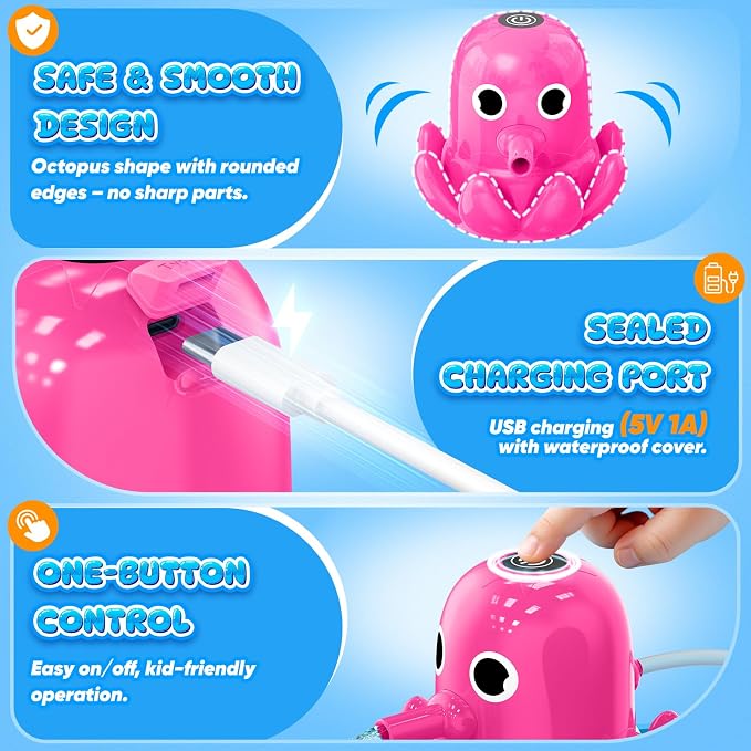Water Table Pump, Magnetic No-Drill Rechargeable Battery Powered Continuous Flow Water Pump, Fits Water Tables & Step 2, Cordless Pump Toys, Outdoor Water Play Accessories for Kids & Toddlers, Pink