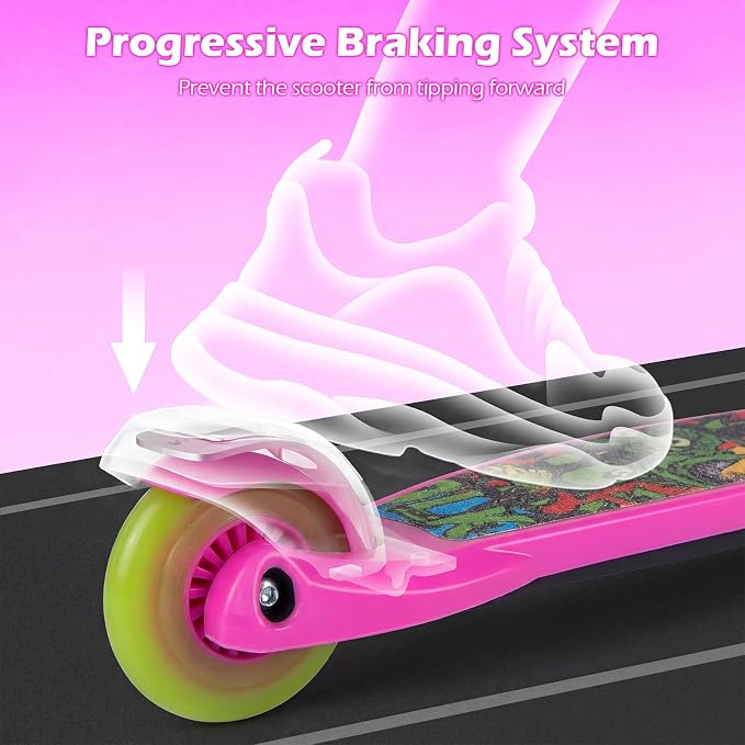 OLAKIDS Kids Kick Scooter with LED Front Wheels, 3-Level Adjustable Handlebars, Lean-to-Steer Design, Rear Foot Brake, Wide Anti Slip Deck, 3-Wheel Scooter for Kids Ages 2-5