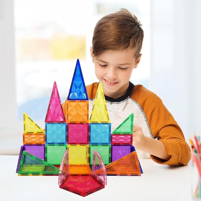 PicassoTiles Magnetic Tiles Building Block Construction Toy Set Prism Magnet Tile Blocks STEM STEAM Learning Kit Early Education Builder Playset Toys for Children Toddler Boy Girl Age 3+ PT41