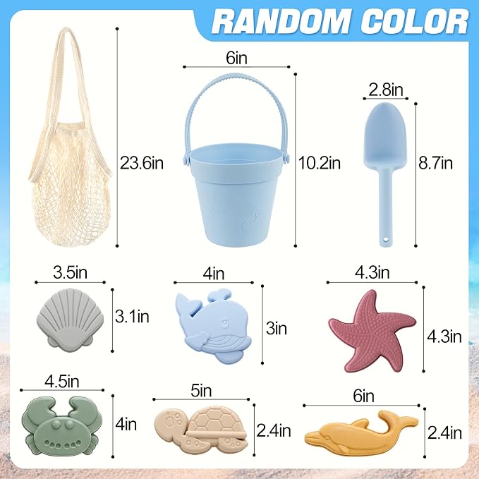 Biubee 9Pcs Silicone Sand Toys for Baby with Portable Beach Bag - Kids Beach Set with Beach Toy Molds Shovel Bucket Set - Toddler Sandbox Toys for Kids Outdoor Summer Playset
