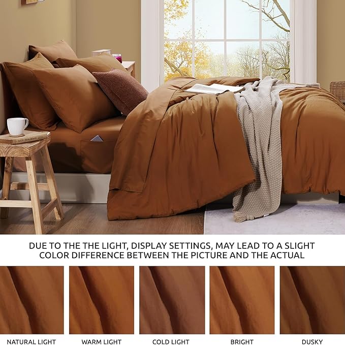 WRENSONGE Super King Comforter Set- 7 Pieces Terracotta Bed in a Bag Super King with Fitted Sheet, Flat Sheet, 2 Shams, and 2 Pillowcases- Warm Bedding Sets for All Season
