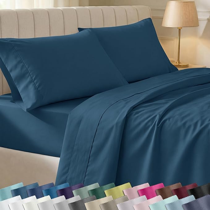 California Design Den Soft Twin XL 100% Cotton Sheet Sets, 400 Thread Count Good Housekeeping Award Winner, Silky Sateen Weave, Long Staple Cotton Twin XL Bed Sheet Set - Peacock Blue