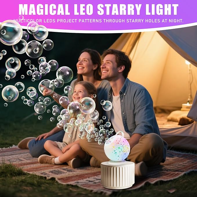 Bubble Machine for Toddlers Kids & Pets with Remote Control, Automatic Rotation & RGB Lights, Type-C Charge, Bubble Maker for Kids, Weddings, Birthday Parties, Outdoor Activities