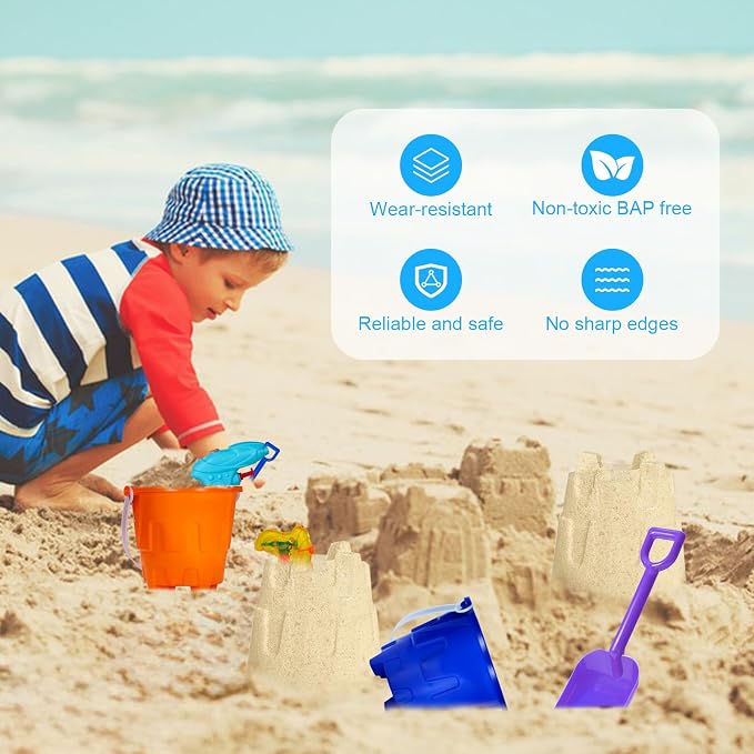 5.63 Inch Sand Castles Beach Buckets and Shovel Set,Sand Bucket Water Bucket for Beach Fun Great Summer Party Accessory（12 Shovels and 12 Pail Buckets）