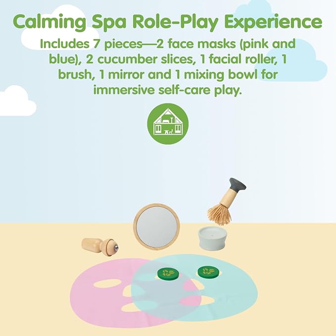 PlanToys® Wooden My Spa Time Playset | Montessori Pretend Play Spa Kit for Self Care, Role Play & Social Interaction | Fine Motor Skills, Emotional Development & Eco Friendly Toy